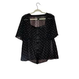 Lane Bryant Babydoll Sheer Polka Dot Sqaure Neck Blouse Size 14/16
